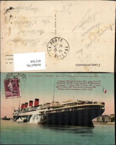 431764,Le Havre Le Paquebot France Generale Transatlantique Dampfer Hochseeschiff Schiff