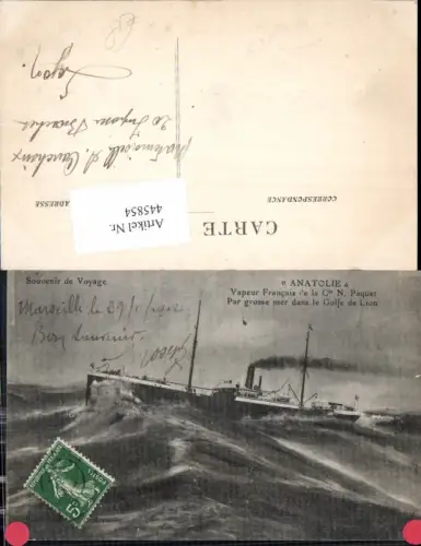 445854,Souvenir de Voyage Anatolie Vapeur Francais de la Cie N. Paquet Hochseeschiff Schiff