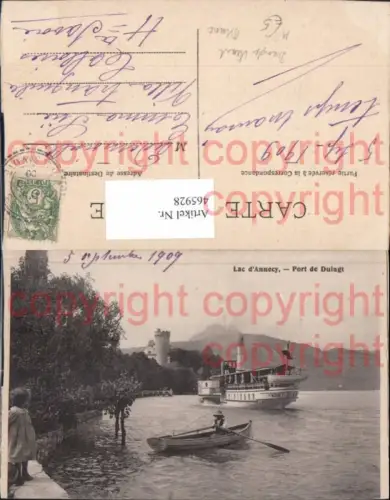 465928,Binnenschiff Schiff Dampfer Mont Blanc Lac d Annecy Port de Duingt Burg Ruderboot