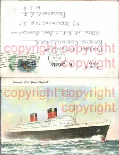 465983,Künstler Ak Hochseeschiff Schiff Cunard R.M.S. Queen Elizabeth