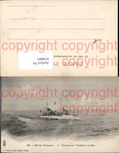 474005,Kriegsschiff Schiff Marine Francaise L Espingolle Torpilleur a la Mer
