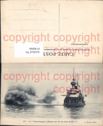 474006,Kriegsschiff Schiff Le Charlemagne faisant son Tir des pieces de 305