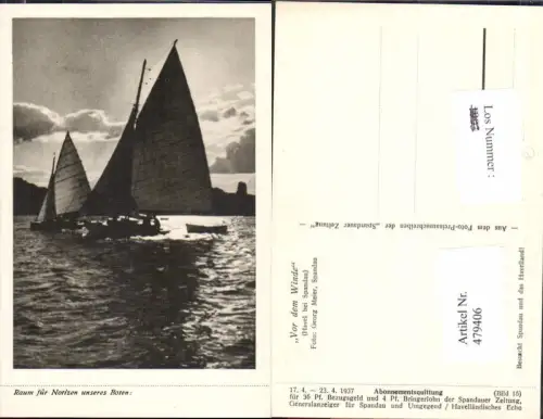 479406,Segelschiffe Schiffe Segelboote Vor dem Winde Havel b. Spandau