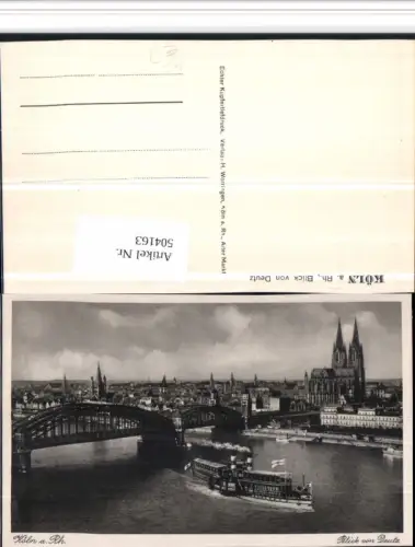 504163,Köln am Rhein Blick von Deutz Brücke Binnenschiff Schiff Dampfer