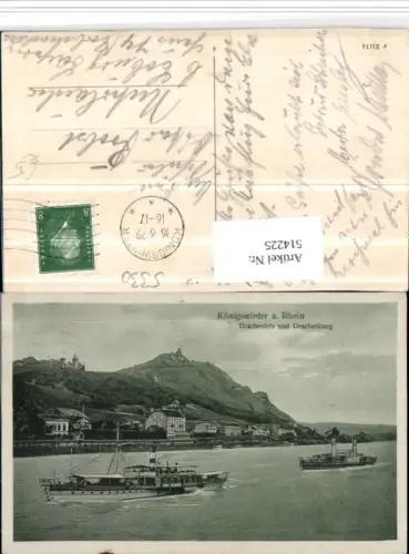 514225,Königswinter am Rhein Drachenfels Drachenburg Binnenschiff Dampfer