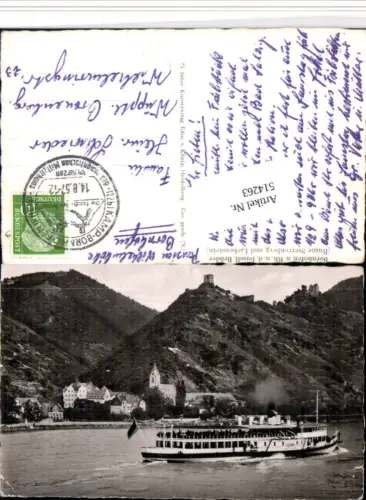 514263,Bornhofen am Rhein m. Ruinen Binnenschiff Schiff Dampfer Juliana