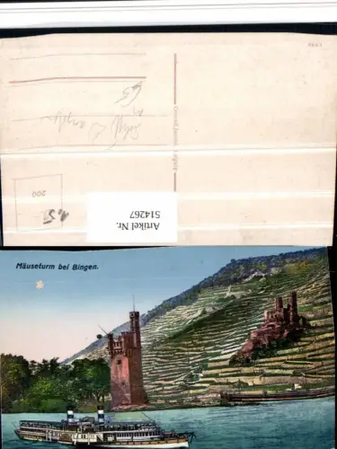 514267,Mäuseturm b. Bingen am Rhein m. Ruine Binnenschiff Schiff Dampfer