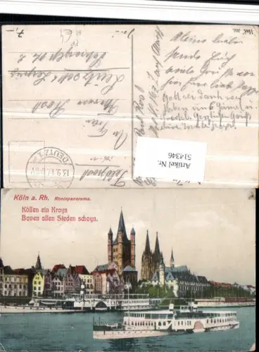 514346,Köln am Rhein Teilansicht Binnenschiffe Schiffe Dampfer Feldpost