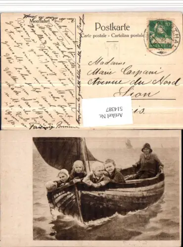 514387,Künstler AK Kinder Segelboot Boot