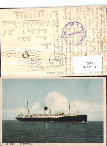 514452,S/S Suecia S/S Britannia Hochseeschiff Schiff Stempel Ö Zensur S.Z.