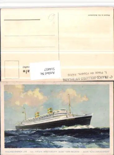 514457,Künstler AK Holland-America Line Hochseeschiff Schiff