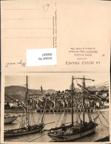 566047,Cote d Azur Menton Le Port et la Vieille Ville Hafen Schiffe Segelschiffe