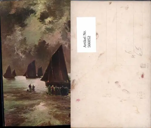 566052,Künstler Ak J. W. Gosqurd Schiffe Segelschiffe Frauen a. Strand