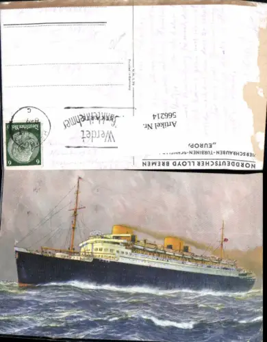 566214,Künstler Ak Schiff Hochseeschiff Dampfer Europa Norddeutscher Lloyd Bremen
