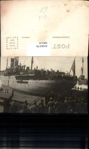 566218,Schiff Hochseeschiff Dampfer USA am Anleger Männer Soldaten am Kai
