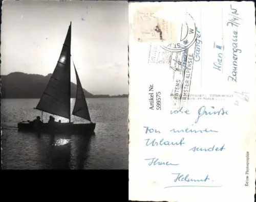 599575,Foto Ak Segelschiff Segelboot Am Klopeiner See Kärnten