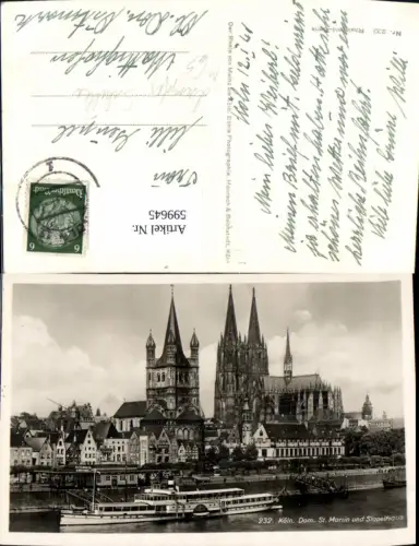 599645,Schiff Binnenschiff Dampfer Schiller Köln Dom St Martin u. Stapelhaus