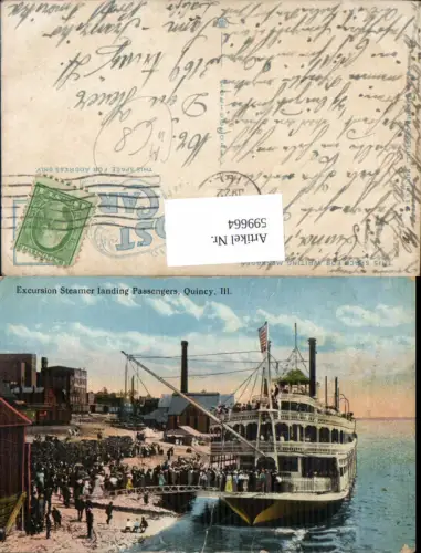 599664,Schiff Binnenschiff Excursion Steamer landing Passengers Quincy Illinois Dampfer
