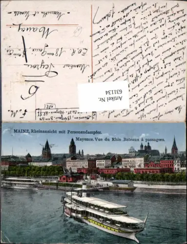 631134,Mainz Rheinansicht m. Personendampfer Binnenschiff Schiff