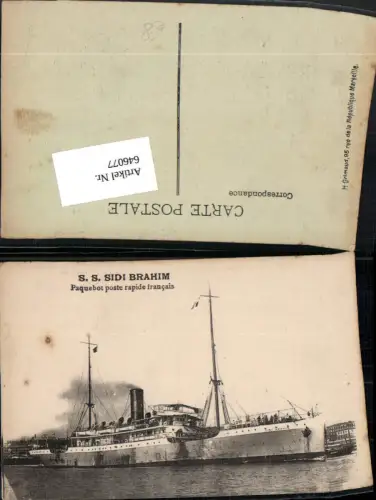 Schifffahrt Schiff S. S. Sidi Brahim Postwesen Dampfer Hochseeschiff Paquebot poste rapide Postschnellboot