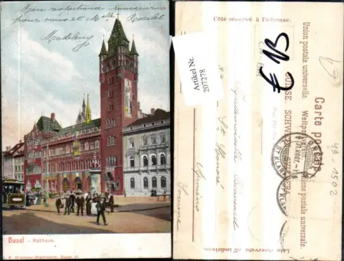 207278,Basel Rathaus Strassenbahn Personen i. Vordergrund