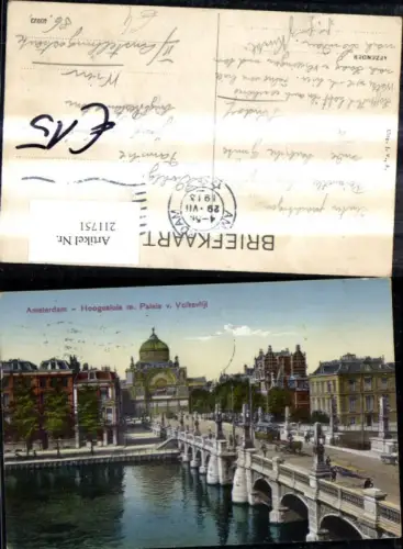 211751,Amsterdam Hoogesiuis m. Paleis v. Volksvlijt Brücke Strassenbahn