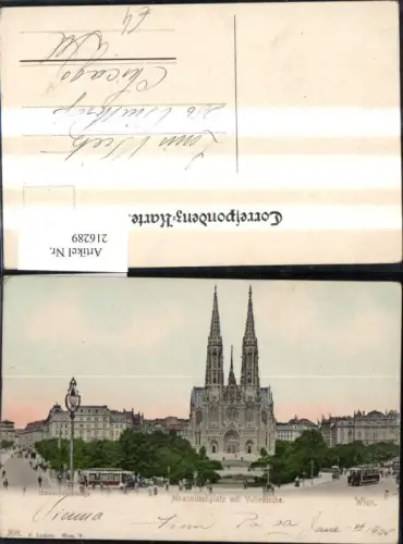 216289,Wien Maximilianplatz m. Votivkirche Universitätsstrasse Strassenbahn Kirche