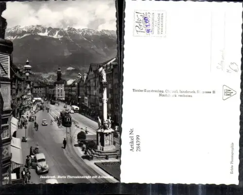 284399,Foto Ak Strassenbahn Innsbruck Maria Theresienstraße m. Annasäule Automobile