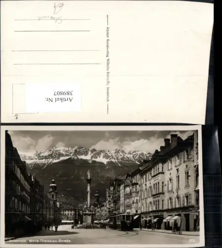 389807,Foto Ak Straßenbahn 1 Innsbruck Maria-Theresien-Strasse Annasäule Bergkulisse
