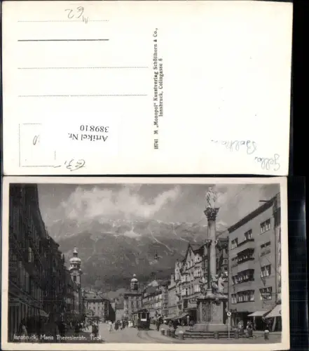 389810,Straßenbahn 1 Innsbruck Maria-Theresienstrasse Annasäule Bergkulisse