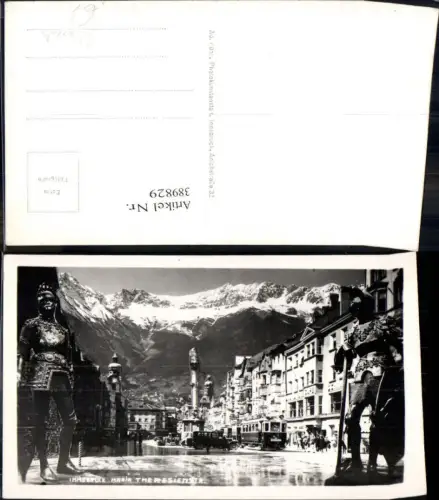 389829,Fotomontage Straßenbahn Innsbruck Maria-Theresienstrasse Annasäule Statue Ritter Rüstung