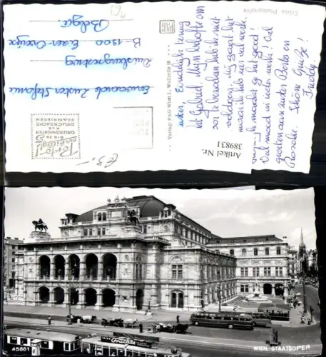 389831,Foto Ak Straßenbahn Wien Staatsoper Oper Autobus Kutsche Fiaker Reklame Frucade
