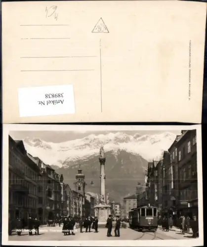 389838,Straßenbahn 1 Innsbruck Maria-Theresienstrasse Annasäule Bergkulisse