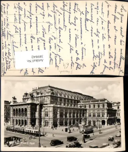 389842,Foto Ak Straßenbahn Wien Oper Automobile