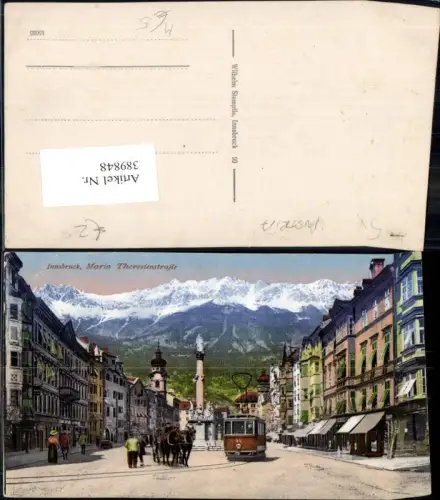 389848,Straßenbahn Innsbruck Maria-Theresienstrasse Annasäule Bergkulisse Kutsche