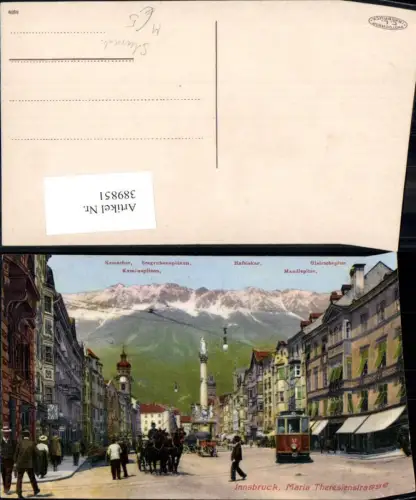 389851,Straßenbahn Innsbruck Maria-Theresienstrasse Annasäule Bergkulisse Kutsche