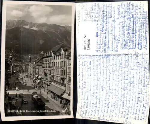 389856,Foto Ak Straßenbahn Innsbruck Maria-Theresienstrasse Annasäule Kaufhaus Kraus Auto