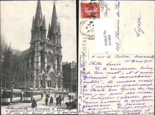 411804,Straßenbahn Marseille Eglise St Vincent-de-Paul Les Reformes Kirche