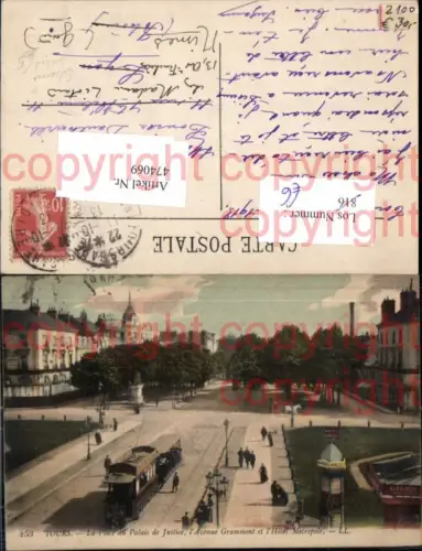 474069,Straßenbahn Reklame Suchard Tours La Place du Palais du Justice Verkehr Litfaßsäule