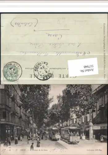 517948,tolle AK Straßenbahn Nice Nizza Avenue de gare Litfaßsäule