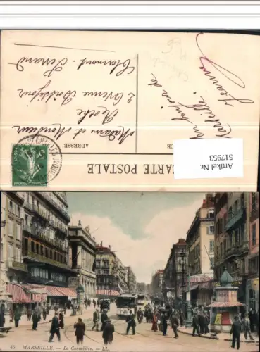 517953,tolle AK Straßenbahn Marseille La Cannebiere große Litfaßsäule