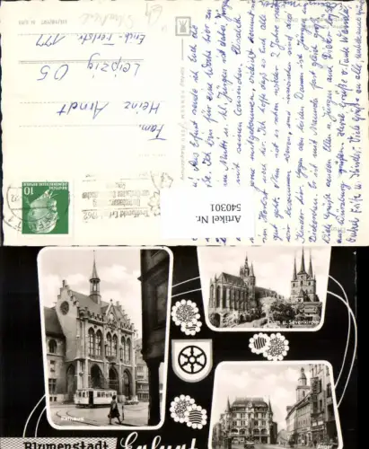 540301,Mehrbild Ak Erfurt Straßenbahn v. Rathaus Dom Severikirche Reklame Ruhlaer Uhren