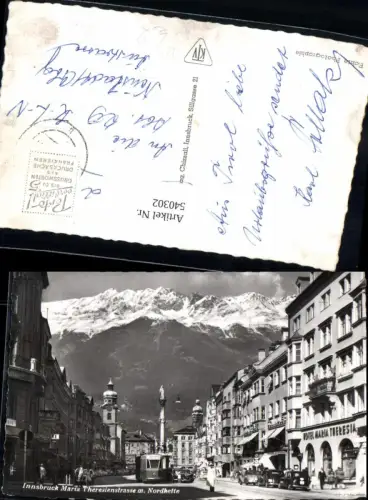 540302,Foto Ak Innsbruck Maria-Theresien-Straße Straßenbahn Hotel Maria Theresia Nordkette