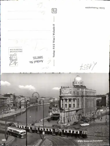 599735,Foto Ak Straßenbahn Wien Urania m. Donaukanal Bus Postbus