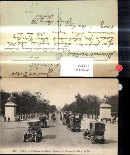 183370,Paris L Avenue des Champs Elysees et les Chevaux de Marly Automobile Oldtimer Auto