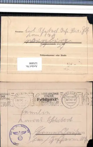 525898,WK 2 Feldpost Inf. Pionier Ers. Abt. Würzburg n. Ermershausen Hofheim