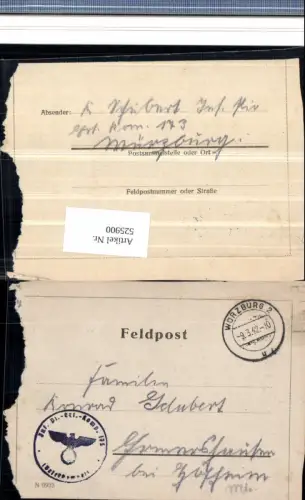 525900,WK 2 Feldpost Inf. Pionier Ers. Abt. 173 Würzburg Hermershausen Hofheim