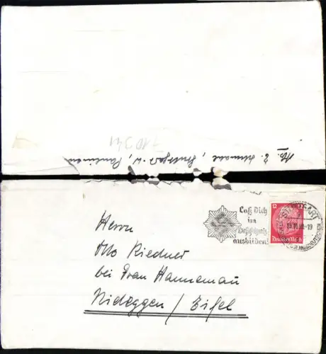 710341 Feldpost Stuttgart n. Nideggen Eifel m. Inhalt 1939