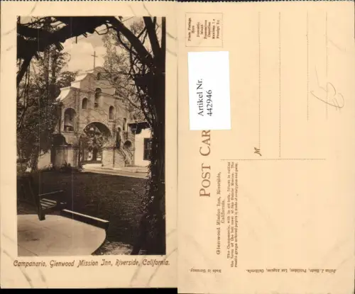 442946,California Riverside Glenwood Mission Inn Campanario Tor