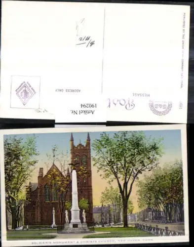 190294,Connecticut New Haven Soldiers Monument and Christs Church Kirche